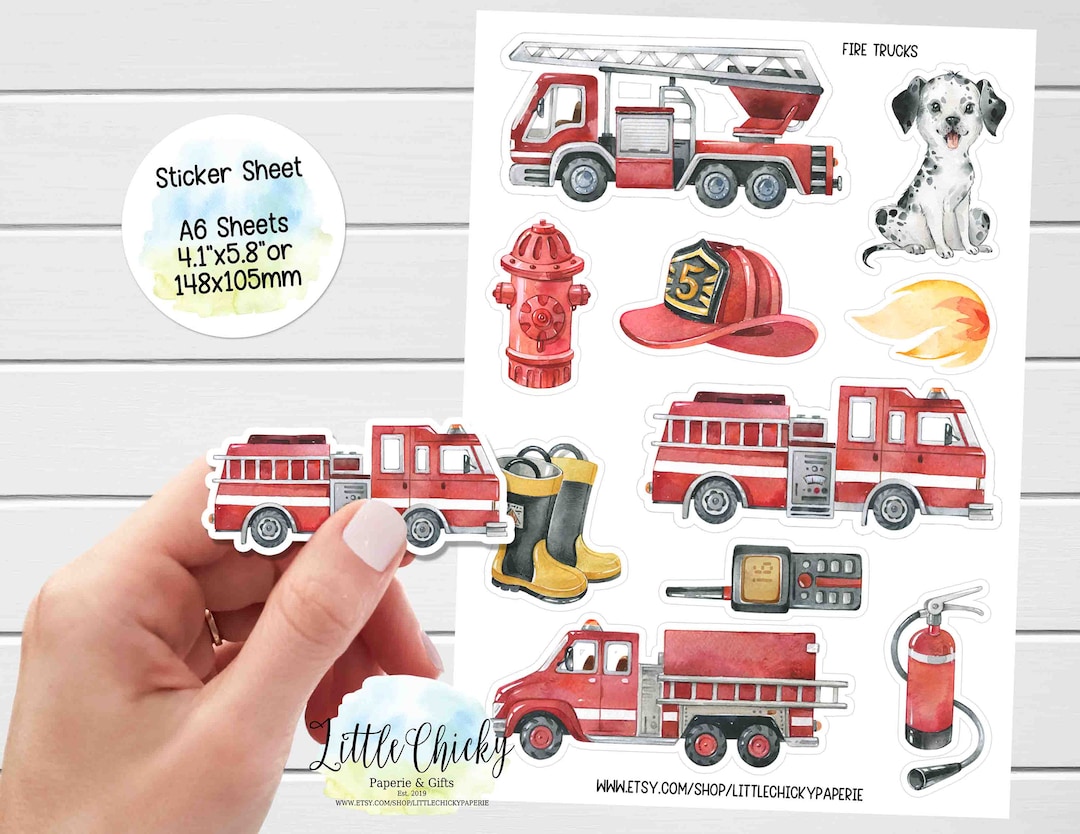 Sticker Sheet - Fire Trucks, Fire Fighter, Planner Stickers, Scrapbook ...