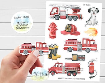 Sticker Sheet - Fire Trucks, Fire Fighter, Planner Stickers, Scrapbook Stickers, Journal Stickers, Journal Sticker, Baby Sticker