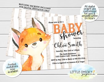 Fox Baby Shower invitation, Boy Baby Shower Invitation, Gender Neutral Baby Shower Invitation, Digital Invitation, Printed Invitation