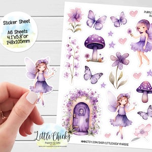 Sticker Sheet - Purple Garden Fairy Planner Stickers, Watercolor Stickers, Scrapbook Stickers, Journal Stickers, Baby Stickers