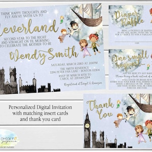 Peter Pan Baby Shower Einladungsset mit Dankeskarte, Windelkarte, Bücher für Babykarte, Digitales Einladungsset, Printables