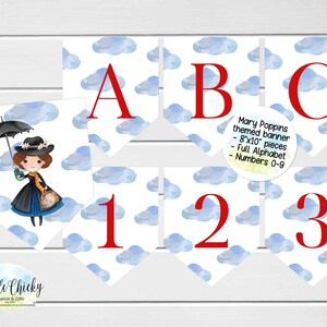 Mary Poppins Banner, Mary Poppins Birthday Banner, Full Alphabet, Numbers 0-9, Mary Poppins Baby Shower Banner, Instant Download, DIY Banner