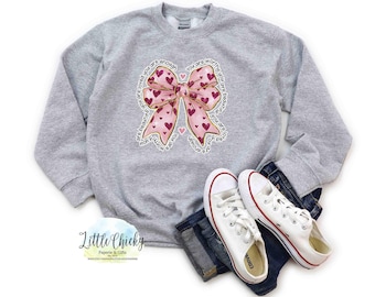 Mädchen Coquette Bow Affirmation Sweatshirt, Kinder Schleife mit Herzen, Valentinstag Sweatshirt, Valentinstag Geschenk, Affirmation Sweatshirt
