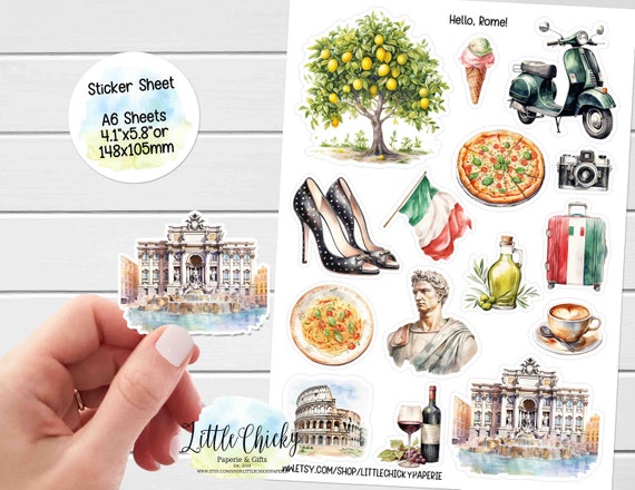 Sticker Sheet - Rome Planner Stickers, Italy Stickers, Scrapbook Stickers, Journal Stickers, Travel Stickers, Vacation Stickers