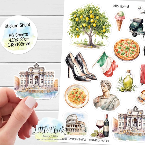 Sticker Sheet - Rome Planner Stickers, Italy Stickers, Scrapbook Stickers, Journal Stickers, Travel Stickers, Vacation Stickers