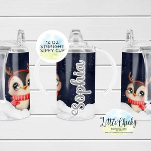 Penguin 12oz straight sublimation sippy cup wrap, Christmas Penguin Sublimation Design, Cow 12oz Sippy, PNG File, Instant Download