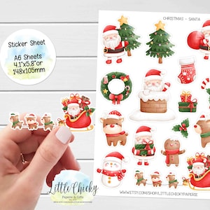 Aufkleber Bogen - Weihnachtsaufkleber, Weihnachtsmann, Planer Aufkleber, Scrapbook Aufkleber, Weihnachtskarte Aufkleber, Journal Aufkleber, Baby Aufkleber