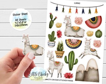 Sticker Sheet - Cute Llama Stickers, Planner Stickers, Scrapbook Stickers, Journal Stickers, Baby Stickers, Watercolor Stickers
