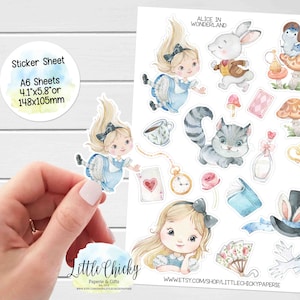 Aufkleber Bogen - Alice im Wunderland, Planer Aufkleber, Babybuch Aufkleber, Scrapbook Aufkleber, Journal Aufkleber, Märchenbuch Aufkleber