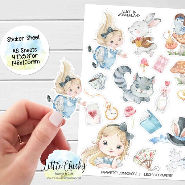 Stickerbogen - Alice im Wunderland, Planer Sticker, Baby Buch Sticker, Scrapbook Sticker, Journal Sticker, Storybook Sticker