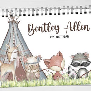 Baby Erstjahreskalender - Waldtiere Erstlingskalender mit Meilenstein-Aufklebern, Erstjahreskalender-Andenken, Babypartygeschenk