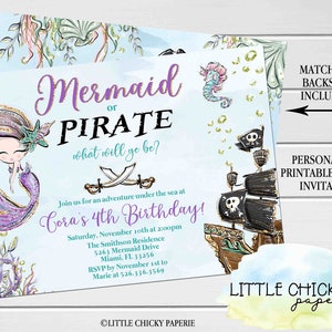 Mermaid or Pirate Birthday Invitation, Under the Sea Party, Pirate Party, Digital Inviation, Printable Invitation, Siblings Birthday Party