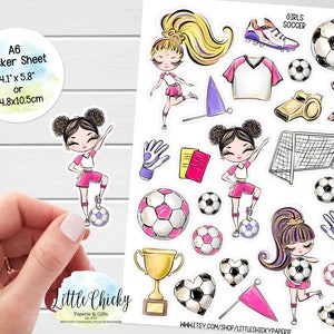 Foglio di adesivi - Adesivi per pianificatori di calcio per ragazze, adesivi per album, adesivi sportivi, adesivi per diari, adesivi per bambini, adesivi per calcio per ragazze