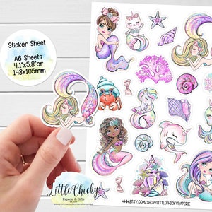 Feuille d'autocollants - Stickers sirène, Stickers sirène et ses amis, Stickers album, Stickers journal, Stickers journal, Stickers bébé