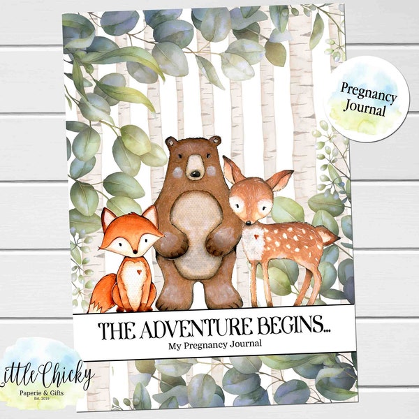 Giornale di gravidanza, Woodland Animals Weekly Pregnancy Journal, Pianificatore di gravidanza, Libro bambino gravidanza neutro di genere, regalo per bambini