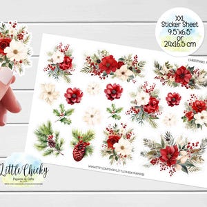 XXL stickervel - kerstbloemenstickers, plannerstickers, vakantiestickers, dagboekstickers, plakboekstickers, kerststickers