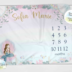 Mermaid Baby Milestone Blanket, Under the Sea Monthly Photo Blanket, Personalized Milestone Blanket, Mermaid Blanket, Baby Shower Gift
