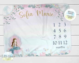 Mermaid Baby Milestone Blanket, Under the Sea Monthly Photo Blanket, Personalized Milestone Blanket, Mermaid Blanket, Baby Shower Gift