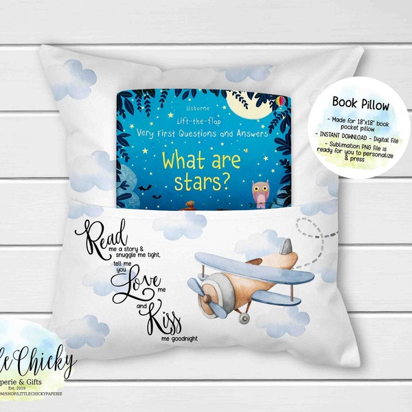 Airplane Book Pillow Digital Sublimation Design, Sublimation PNG File, Instant Download, Blue Airplane PNG