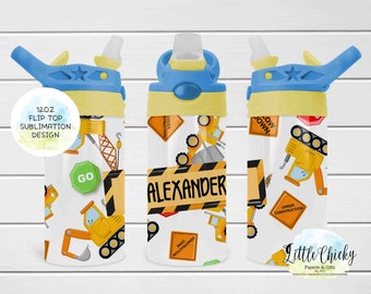 Construction Vehicles 12oz Kids Flip Top Sippy Cup Sublimation Design, Flip Top Kids Sublimation Design, Instant Download, Tumbler Template