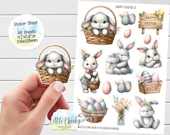 Sticker Sheet -Happy Easter Stickers, Easter Bunny, Planner Stickers, Scrapbook Stickers, Easter Stickers, Journal Stickers