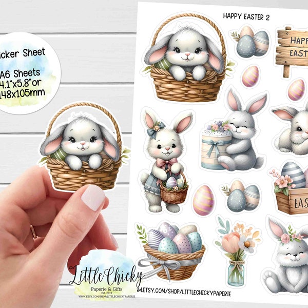 Sticker Sheet -Happy Easter Stickers, Easter Bunny, Planner Stickers, Scrapbook Stickers, Easter Stickers, Journal Stickers
