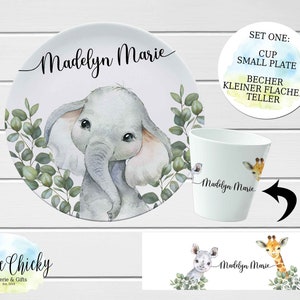 Safari Animals Children's Plate set, Jungle Animals Personalized Plate, Cup, Melamine Plate, Birthday Gift, First Birthday, Baby Gift Set ONE