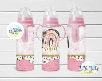 Pink Boho Rainbow 8oz Baby Bottle Sublimation Design, Boho Baby Bottle Sublimation Design, PNG File, Instant Download, Tumbler Template
