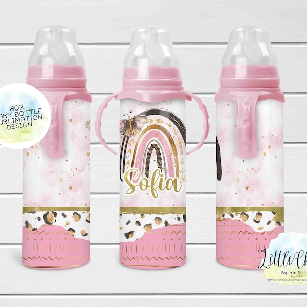 Pink Boho Rainbow 8oz Baby Bottle Sublimation Design, Boho Baby Bottle Sublimation Design, PNG File, Instant Download, Tumbler Template