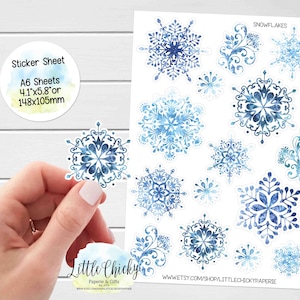 Folha de adesivos - Flocos de neve em aquarela, adesivos de inverno, adesivos de planejador, adesivos de scrapbook, adesivos de diário, adesivos de Natal