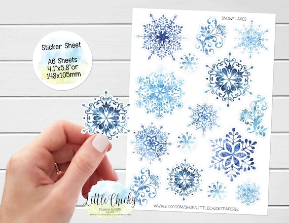Sticker Sheet - Watercolor Snowflakes, Winter Stickers, Planner Stickers, Scrapbook Stickers, Journal Stickers, Christmas Stickers