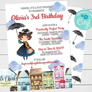 EDITABLE Mary Poppins Birthday Invitation, Storybook Birthday Invitation, INSTANT DOWNLOAD, Birthday invitation, Editable Template