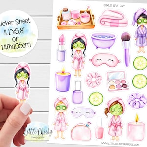 Feuille d'autocollants - Stickers journée de spa pour filles, soirée pyjama au spa, Stickers soins personnels, autocollants pour agenda, Stickers de scrapbooking, Stickers de carnet