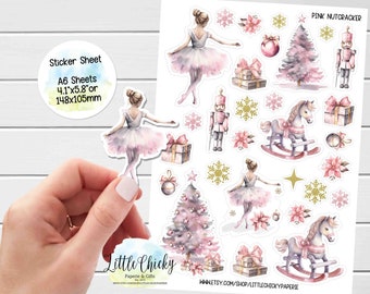 Sticker Sheet - Pink Nutcracker Christmas Stickers, Planner Stickers, Scrapbook Stickers, Journal Stickers, Christmas Stickers, Holidays