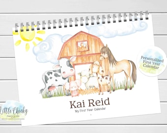 Farm Animals First Year Calendar, Barnyard Animals First Year Calendar, Milestone Stickers, First Year Calendar Journal Keepsake, Baby gift