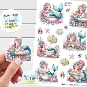 Feuille d'autocollants - Stickers sirène journée spa, Stickers agenda, Stickers album, Stickers journal, Stickers journal, Stickers sirène