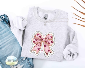 Kokette Schleife Affirmation Sweatshirt, Bogen mit Herzen, Valentinstag Sweatshirt, Valentinstag Geschenk, Affirmation Sweatshirt