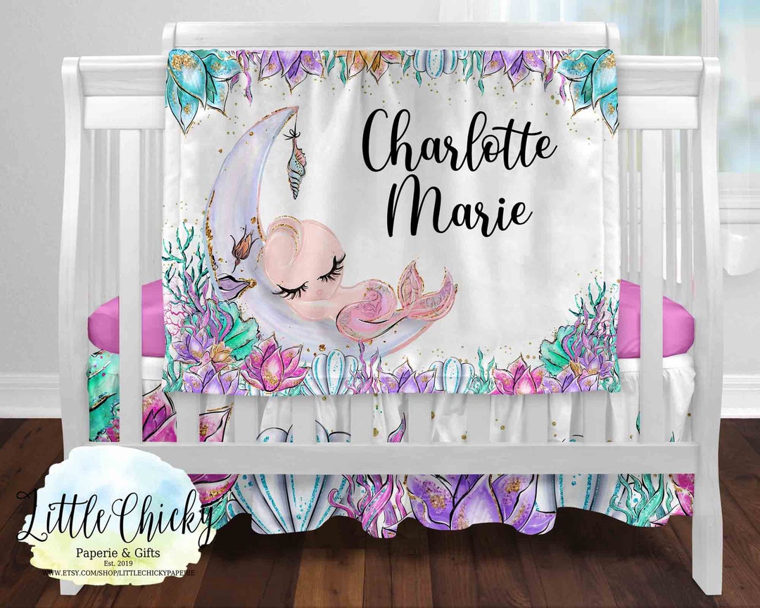 Personalized Mermaid Baby Blanket, Soft Minky Baby Blanket, Baby Shower