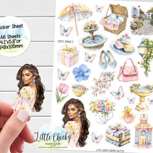 Feuille d'autocollants - 2 autocollants pastel printemps, autocollants pour agenda, autocollants de scrapbooking, autocollants de carnet de notes, autocollants de printemps, autocollants floraux
