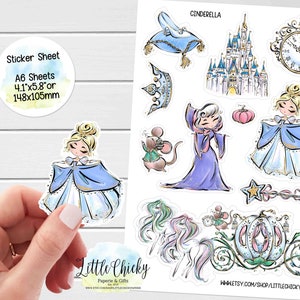 Sticker Sheet - Cinderella Stickers, Planner Stickers, Scrapbook Stickers, Fairy Tale Stickers, Journal Stickers, Junk Journal Stickers