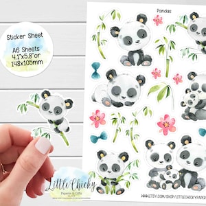 Folha de adesivos - Adesivos de planejador de panda aquarela, adesivos de bebê panda, adesivos de scrapbook, adesivos de diário, adesivos de família panda