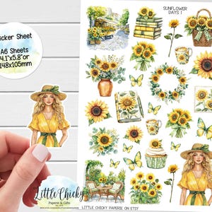Foglio di adesivi - Adesivi "Girasole Giorni 1", adesivi per planner, adesivi per album, adesivi floreali, adesivi per diario, adesivi per bambini
