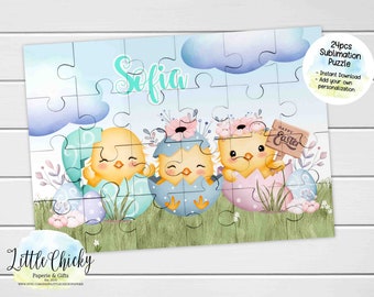 Easter Chicks 24pc Puzzle, Sublimation Design, INSTANT DOWNLOAD, Add your own Personalization, Children's Gift, DIY Puzzle, Easter Gift