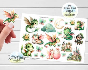 Feuille d'autocollants XXL - Stickers A Dragon Story, Stickers dragons et chevaliers, Stickers agenda, Stickers, Stickers album, Stickers carnet