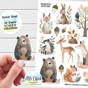 Folha de adesivos - Adesivos de animais da floresta em aquarela, animais da floresta, adesivos de planejador, adesivos de scrapbook, adesivos de diário, adesivos de bebê