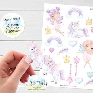Sticker Bogen - Einhörner & Feen, Planer Aufkleber, Scrapbook Aufkleber, Einhorn Aufkleber, Fee Aufkleber, Journal Aufkleber, Baby Aufkleber