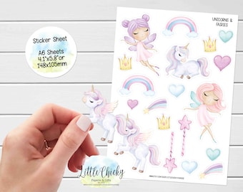 Sticker Sheet - Unicorns & Fairies, Planner Stickers, Scrapbook Stickers, Unicorn Stickers, Fairy Stickers, Journal Stickers, Baby Stickers