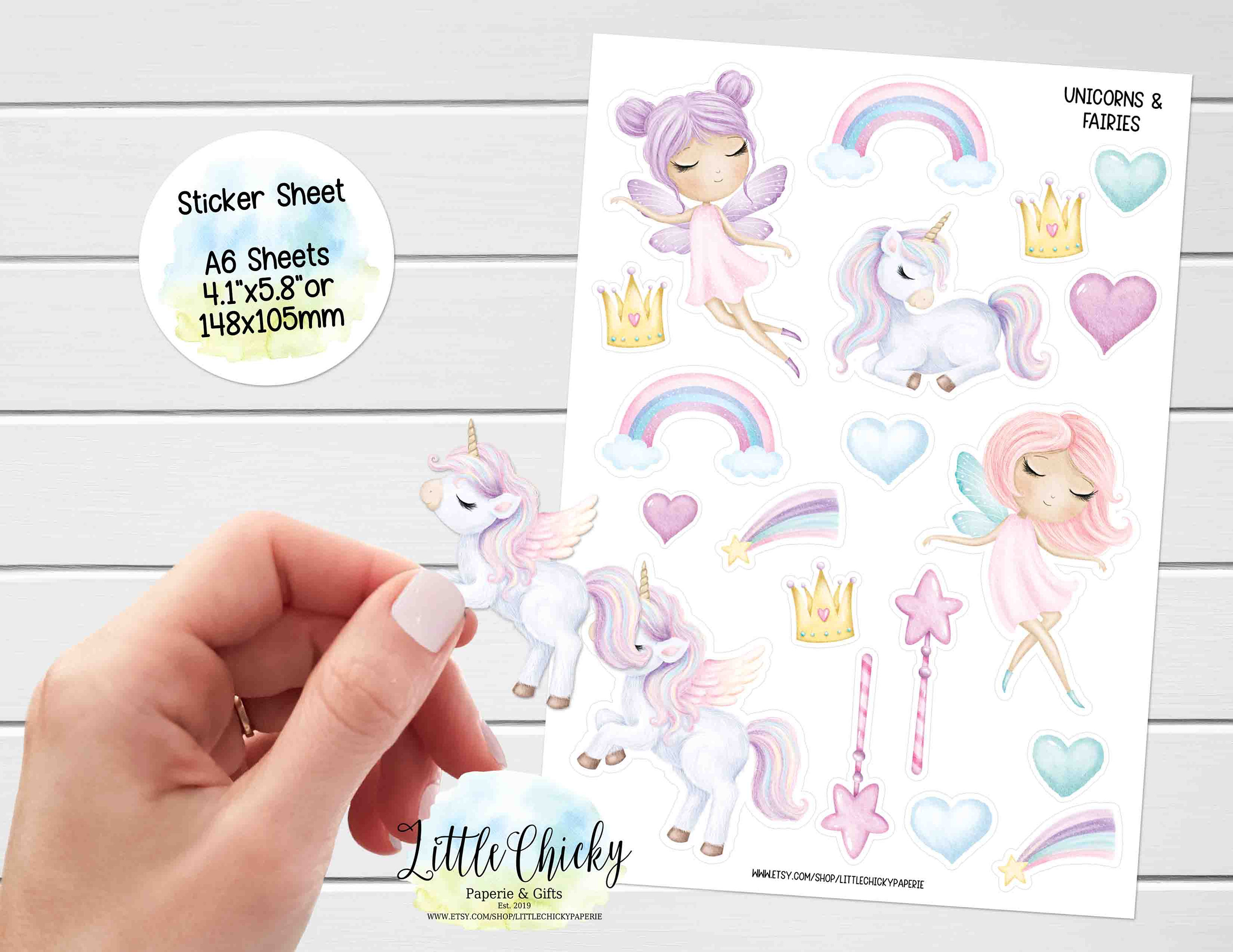 Sticker Sheet - Unicorns & Fairies, Planner Stickers, Scrapbook Stickers, Unicorn Stickers, Fairy Stickers, Journal Stickers, Baby Stickers