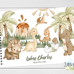 Dinosaur Baby Keepsake Journal, Personalized Dinosaur Neutral Baby Book, Milestone Stickers, First Five Years, Baby Book, Baby Shower Gift