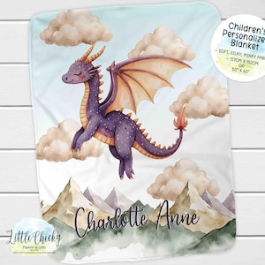 Personalized Purple Dragon Blanket, Soft Minky Kids & Baby Blanket, Baby Shower, Birthday Gift, 50&quot;x60&quot; Blanket, Personalized Blanket